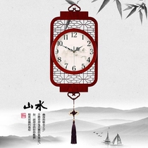 New Chinese wooden lantern hanging bell large number home living room Chinese wind timepiece modern minimalist retro decorative wall clock