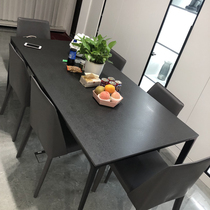 Italian light luxury Net Red pure black pure white rock plate aluminum alloy table Nordic simple multi person minimalist rectangle