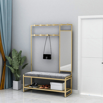 Modern simple coat rack shoe changing stool can sit on shoe rack household hanger with mirror integrated landing porch