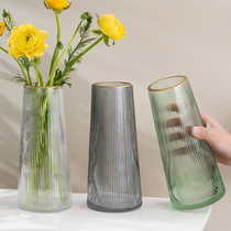 Vase ornaments living room flower arrangement transparent glass large Nordic creative simple modern light luxury home decoration gold