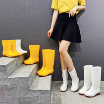 Rubber shoes womens waterproof non-slip galoshes Food factory kitchen work water boots rain boots womens mid-tube high-tube rain boots white
