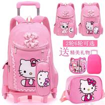 Princess with wheel backpack hand rest lever schoolbag primary school student puller detachable can pull girl