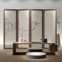 Chinese style simple solid wood screen partition Hotel retro ancient style living room Lotus push-pull mobile occlusion folding folding screen
