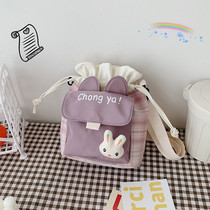 Cute childrens bag female bucket bag oblique hanging bag Child girl girl canvas bag shoulder messenger bag small summer