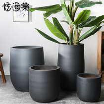 Floor large flower pot modern minimalist Jingdezhen Ceramics Black Green Planting Water Petauri Indoor Courtyard Large Caliber Cylinder