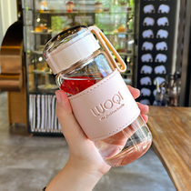 Glass water cup with lid ins Wind senior sense womens cute high color value Net red portable tea cup summer Men