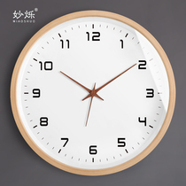 Nordic clock solid wood wall clock living room silent simple clock home modern fashion personality creative Japanese hanging wall