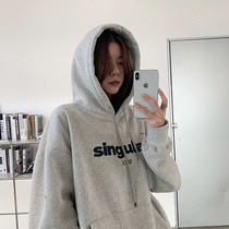 Gray hooded sweater women autumn and winter Korean version of loose oversize design sense pullover coat ins Super fire