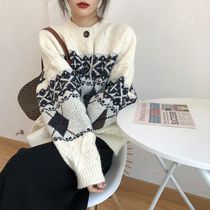 2021 New lazy style sweater coat womens casual loose retro port flavor autumn and winter New Korean version of Joker knit
