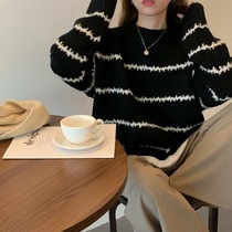 2021 New knitted striped sweater women loose wear autumn and winter 2021 new fashion versatile retro foreign gas