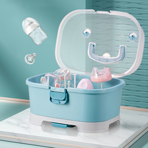 Baby bottle storage box portable baby tableware milk powder storage box large with lid drain dust drying rack