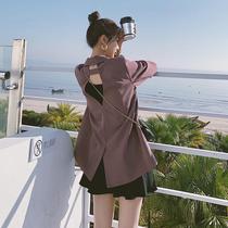 2021 new purple blazer female design sense minority Spring and Autumn new back hollow blast street Net red small