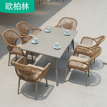 Outdoor balcony tables and chairs patio exterior villa garden open air simple rattan table and chair combination