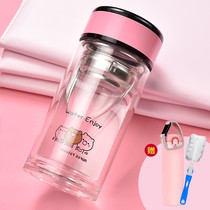 Water Cup ladies cute anti-hot double glass cup heat-resistant simple portable teacup personal high value summer