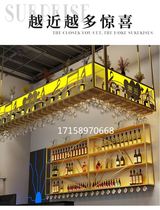 Hanger Industrial wind Wrought iron solid wood hanging shelf Restaurant shelf Wine glass custom table Hanging cabinet upside down music