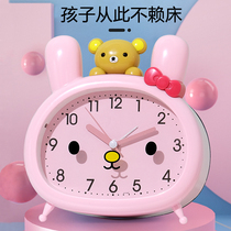 Rabbit alarm clock students with silent bedroom bedside clock children cartoon desktop night light girl cute small noise table