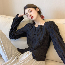 Spring Dress New Square Collar Bottom Jersey Retro Long Sleeve Port Taste T-shirt Woman Tennis Red Design Feel Short of clothes on board