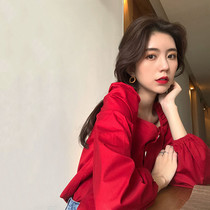 Autumn new square collar Hong Kong flavor base shirt retro long sleeve French shirt female Net red design sense chiffon T-shirt