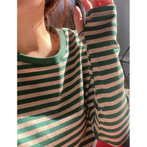 Cotton base shirt Womens 2021 Spring and Autumn new vintage niche striped long sleeve T-shirt loose inside clothes