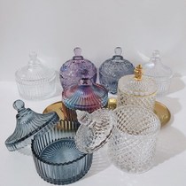 ins vintage embossed glass storage jar with lid table top storage jar jewelry cotton swab jar flower sugar jar