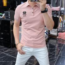 Short sleeve lapel collar polo shirt men 2021 new trend Korean slim embroidery summer half sleeve collar shirt men
