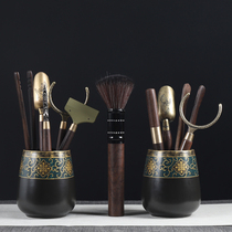 Ebony tea ceremony six gentlemen set Kung Fu tea accessories Daquan Ceramic tea making 6 tools tea needle clip knife scraper