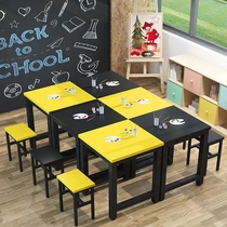 Color preschool to do homework Kindergarten table and chairs Childrens book room Furniture thickened student kit composition table