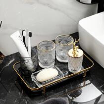 Nordic Glass Mouthwash Cup Wash Suit Five Sets Light Lavish Washroom Bathroom Toothbrushing Cup Ceramic Containing Tray