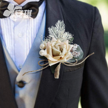 Vintage champagne bridegroom bridegroom, bridegroom, bridesmaid, wrist flower, European wedding ceremony, flower, eternal flower, silk flower, rose