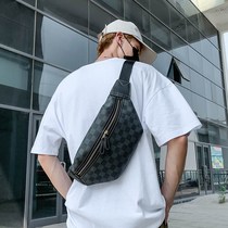 Tide brand plaid retro small bag leather mens shoulder messenger bag chest bag wild trend backpack mens fanny pack ins