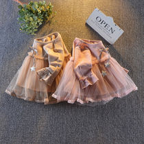 Girls dress autumn new 2019 baby girls fashion stretch mesh skirt super foreign style pullover princess skirt