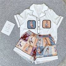 M-5XL Silk Pajamas Women Summer Ice Silk Short Sleeve Thin Korean Sweet Two Piece Sexy Plus Size Home Clothes