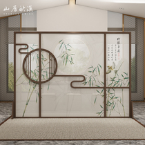 New Chinese style solid wood screen partition living room partition porch hotel box space split custom Xiangyun large seat screen