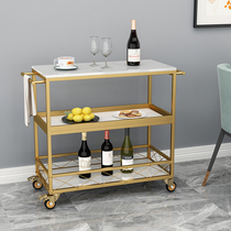  Iron Art Marble Dining Car Gold Home Kitchen Restaurant Small Cart Rack Wine Waterwheel Dining Side Cabinet