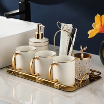 Light luxury bathroom wash cup set five-piece toilet bathroom rinse cup supplies kit tray dental cup glass
