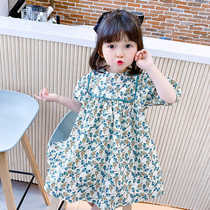 Girls cotton floral dress 2021 new childrens dress net red skirt female baby foreign princess dress