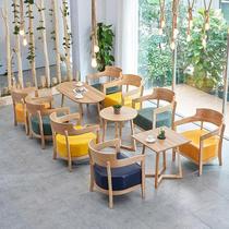 Milk Tea Shop Table and Chair Combination Leisure Cafe Dessert Shop Book Bar Water Bar Simple Nordic Solid Wood Negotiation Sofa Chair
