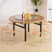 Thickened and reinforced round tabletop dining table dining table solid wood with glass turntable household commercial round folding table legs