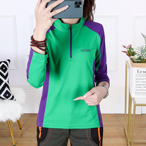 Quick-drying clothes long sleeve womens outdoor thin coat quick-drying T-shirt womens elastic breathable hiking hiking running sports sunscreen