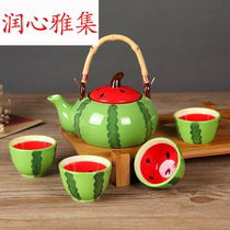 New hand-painted fruit watermelon tea set one pot four cup set ceramic pot Tea Cup home outdoor tea set
