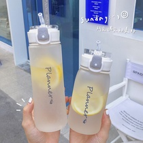 Net red ins wind frosted straw cup Cute water cup womens summer portable simple plastic cup with straw summer