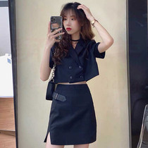 2021 summer new small man with high fried street short blazer split hip skirt two-piece suit