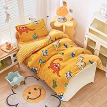 Kindergarten quilt three-piece plus velvet children entering the kindergarten nap quilt milk velvet double-sided six-piece set coral velvet winter