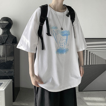 Harajuku style boys short sleeve t-shirt trend loose half sleeve summer 2021 New Korean version ins Half sleeve harbor wind