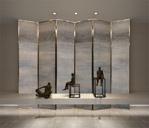 Customized modern Chinese minimalist art hand-painted light luxury abstract folding mobile screen living room porch partition screen