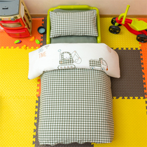 3-piece kindergarten quilt set cotton washed cotton green plaid six-piece nap futon baby bedding