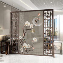 New Chinese screen partition living room modern simple entrance to cover the porch solid wood entrance hollow fabric decorative wall