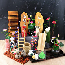 Sashimi Decorations Day Stock Hem Tray of flower and grass Vegetable Products Dotted with bamboo fence Bamboo Rows Seafood Pose Collage pieces Swaying Pieces Props