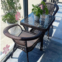 Balcony tea table and chairs Composition Leisure small tea table Outdoor table and chairs Courtyard Rattan chair Three sets of sunscreen outdoor rattan chairs