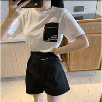 2021 summer new fashion trend set casual short sleeve t-shirt high waist wide leg shorts Net red two-piece female